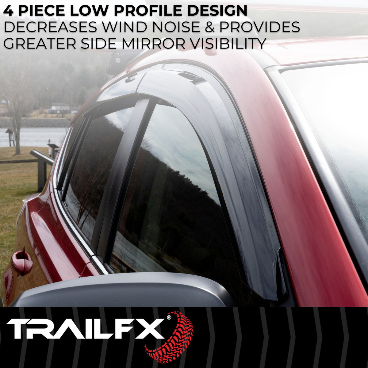 Smoke acrylic side window deflector with mounting hardware from TrailFX part number 4267H