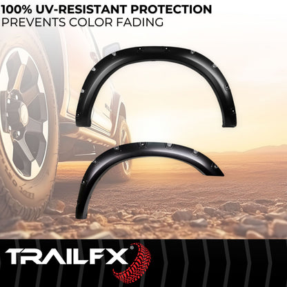 Black smooth polypropylene fender flare with mounting hardware from TrailFX part number TFD3006S