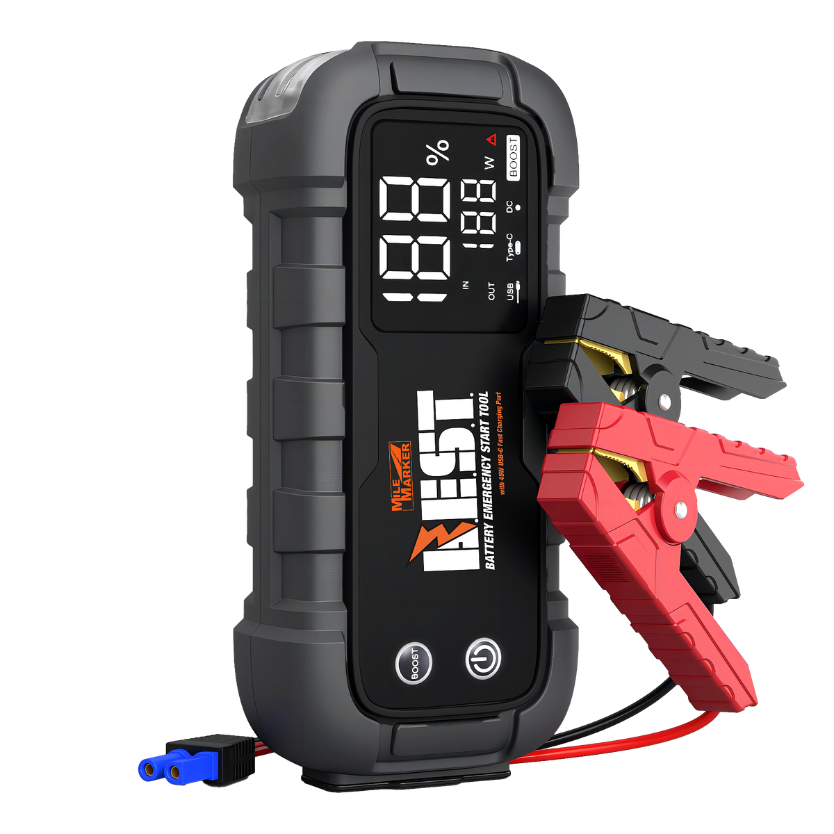 Gray plastic vehicle jump starter from Mile Marker part number 32001
