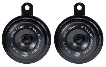 Black horn with mounting hardware from Hella part number 002768821