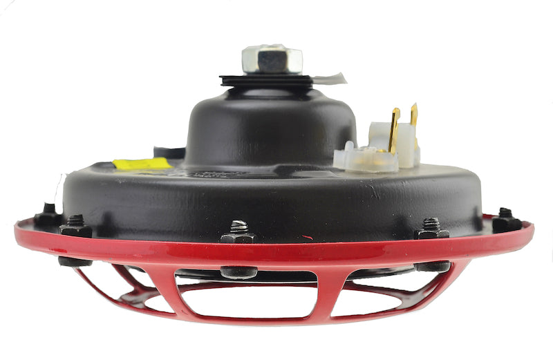 Red / black accessory horn with mounting hardware from Hella part number 003399801