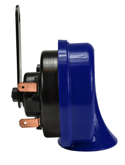 Blue accessory horn with mounting hardware from Hella part number 012010801