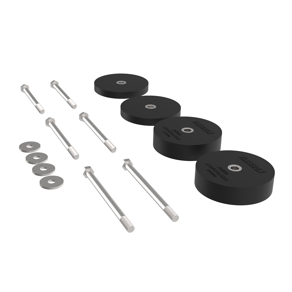 Black rubber coil spring spacer kit with mounting hardware from Timbren part number SPCRJRGD
