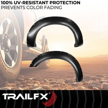Black smooth polypropylene fender flare with mounting hardware from TrailFX part number TFF3005S