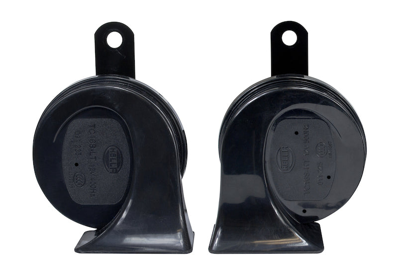 Black horn with mounting hardware from Hella part number 011225831