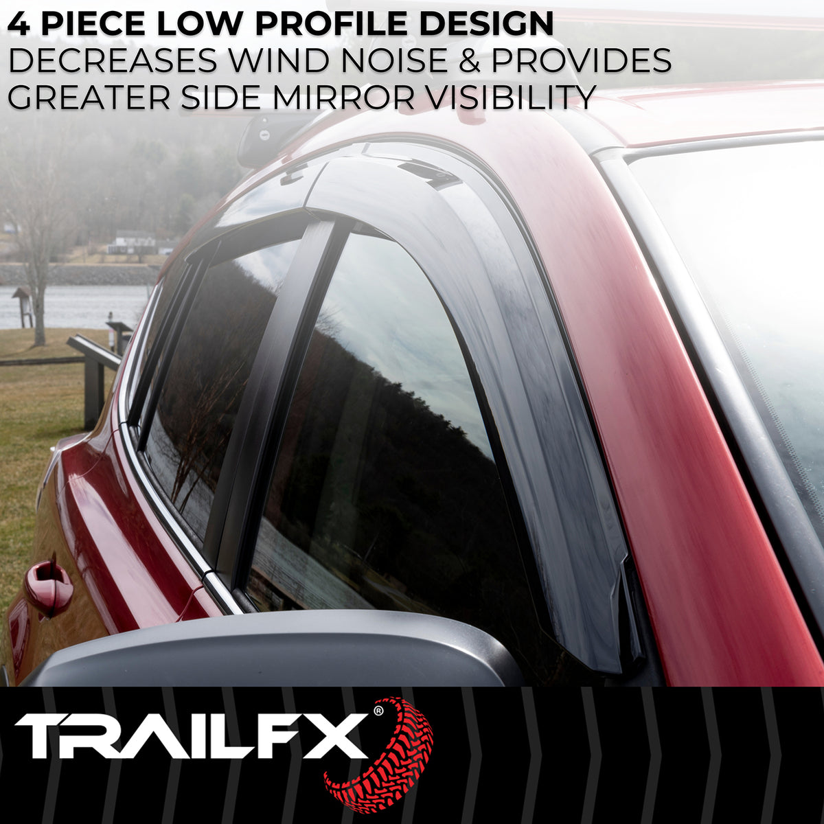 Smoke acrylic side window deflector with mounting hardware from TrailFX part number 4269H