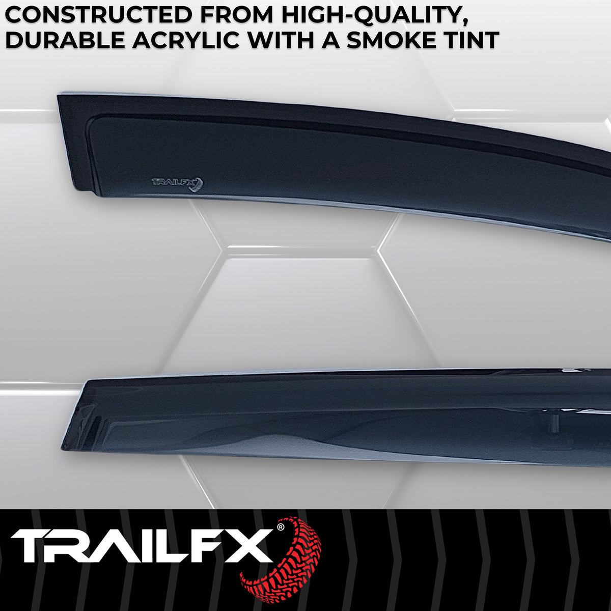 Smoke acrylic side window deflector with mounting hardware from TrailFX part number 4269H