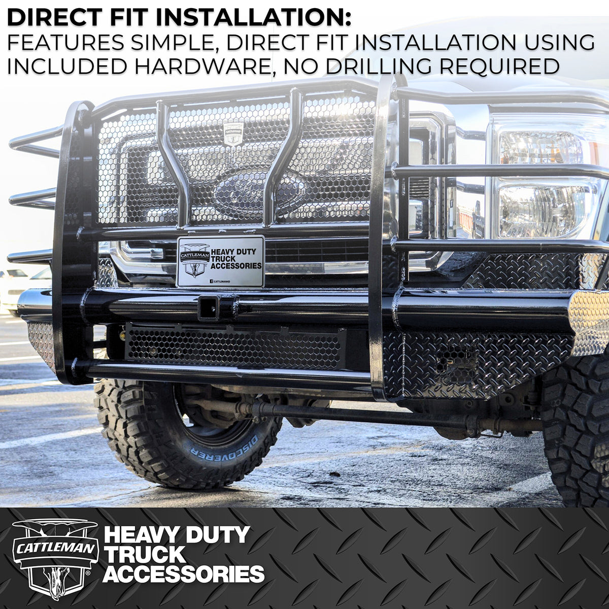 Black steel bumper with mounting hardware from Cattleman HD part number 2247P
