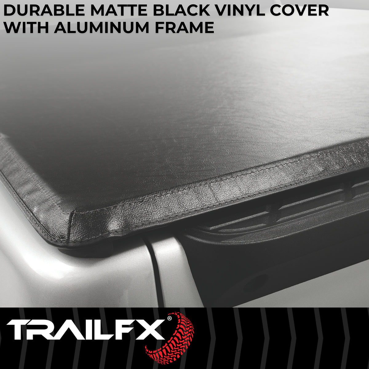 Matte vinyl tonneau cover with mounting hardware from TrailFX part number TFX1011