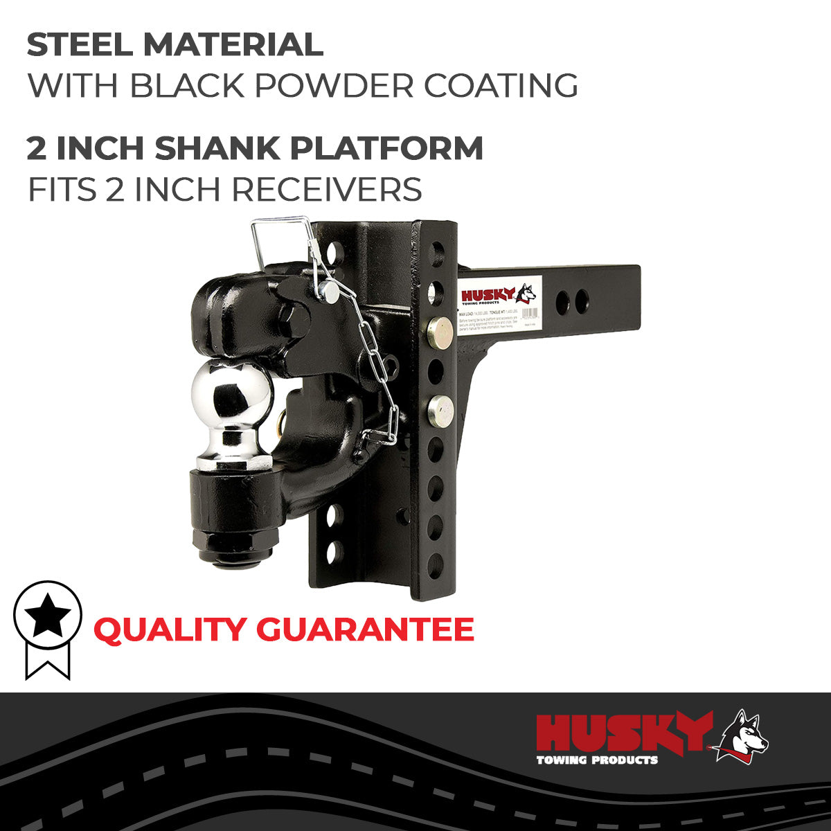 Black powder coated steel tow hook with mounting hardware from Husky Towing part number 33109