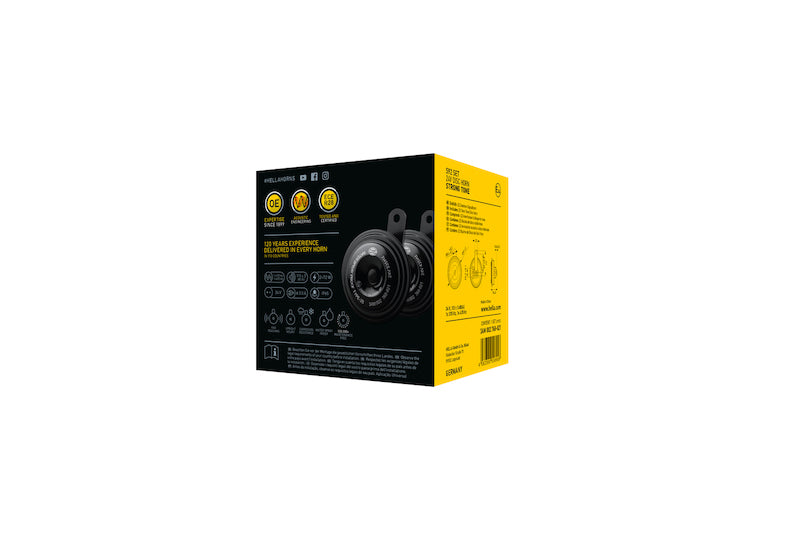 Black horn with mounting hardware from Hella part number 002768821