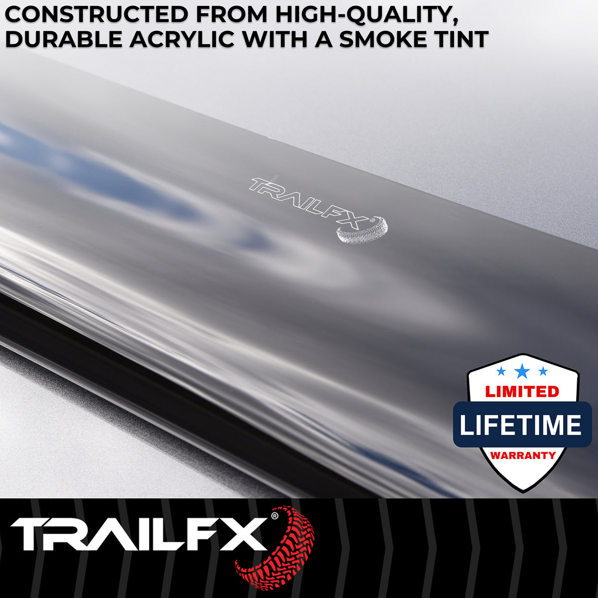 Smoke acrylic hood deflector with mounting hardware from TrailFX part number 8702H