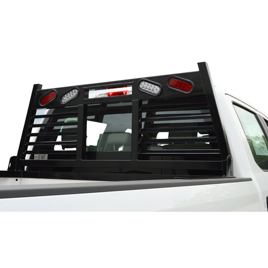 Black powder coated steel truck cab protector / headache rack with mounting hardware from Cattleman HD part number FR302L