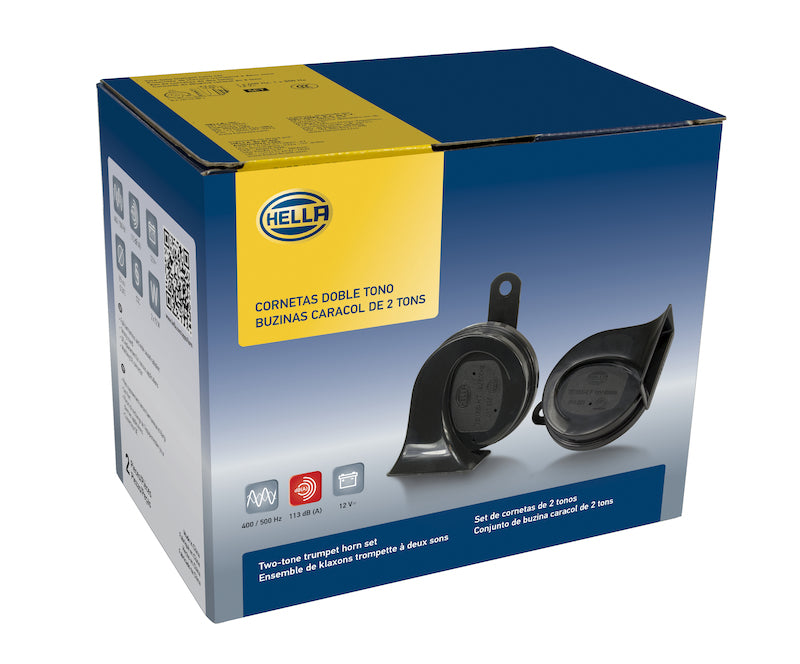 Black horn with mounting hardware from Hella part number 012010901