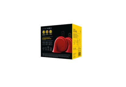 Red / black accessory horn with mounting hardware from Hella part number 007424801