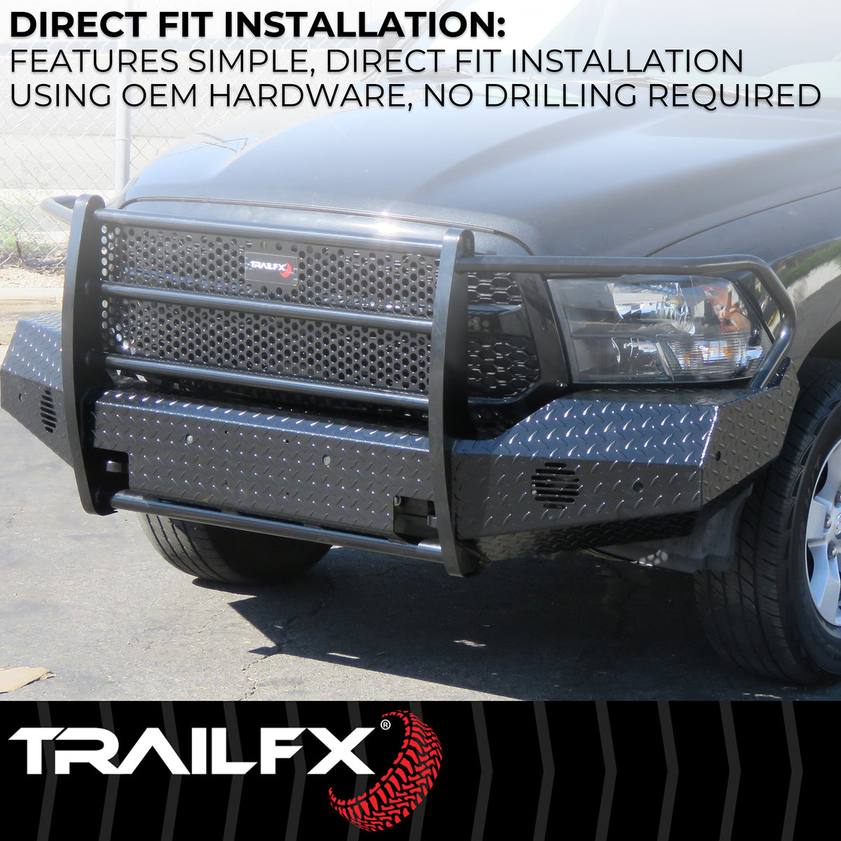 Black steel bumper with mounting hardware from TrailFX part number FX3034A
