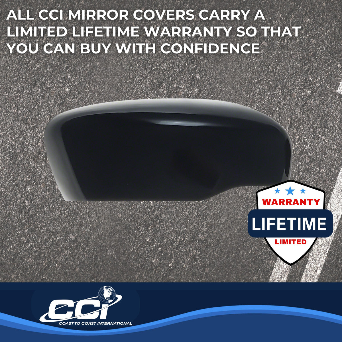 Black gloss painted abs plastic door mirror cover from Coast To Coast part number MC6285B