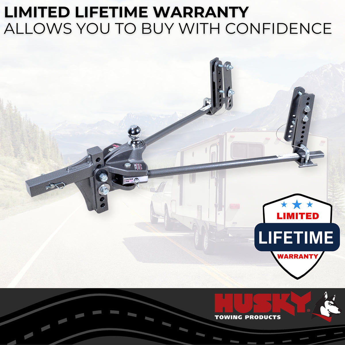 Gray steel trailer weight distribution kit with mounting hardware from Husky Towing part number 33303