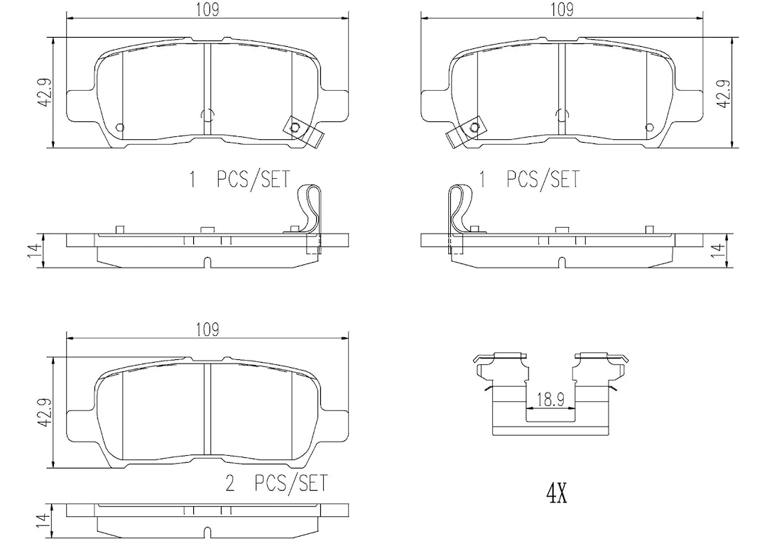 Disc Brake Pad Set with mounting hardware from Brembo part number P37014N