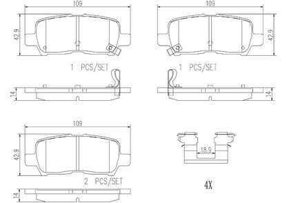 Disc Brake Pad Set with mounting hardware from Brembo part number P37014N