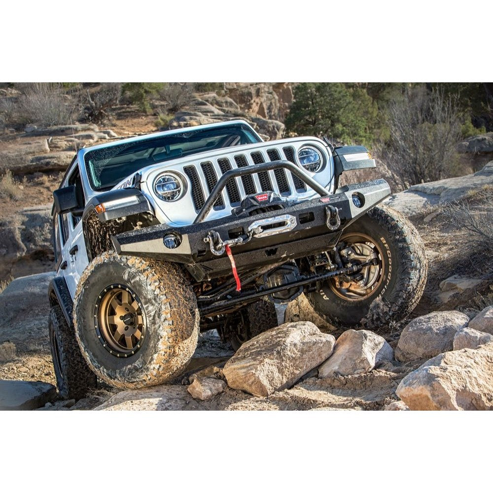 Black powder coated steel winch bumper from Warn part number 101337