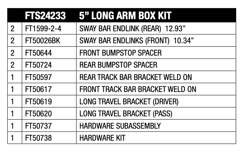 Suspension Lift Kit from Fabtech part number FTS24233