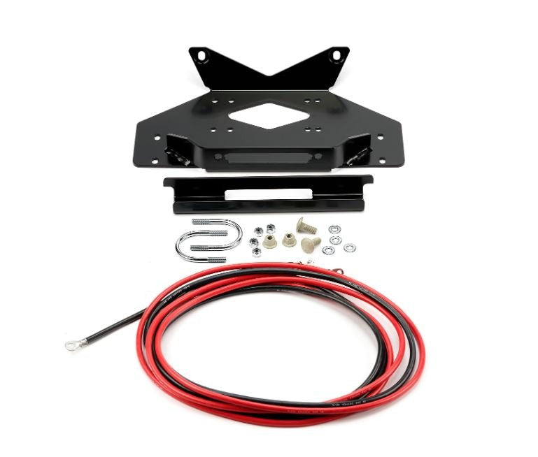 Black powder coated steel winch mount from Warn part number 101676