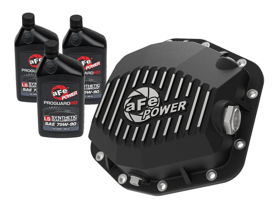 Black powder coat differential cover with mounting hardware from aFe Power part number 46-71291B