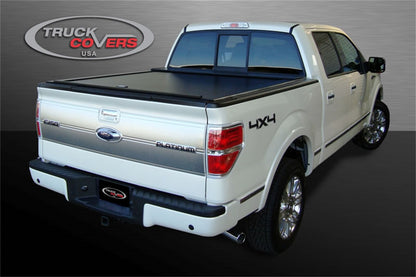 Black matte powder coated aluminum tonneau cover from Truck Covers USA part number CR103MT
