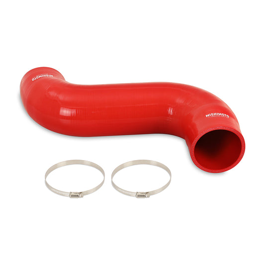 Red rubber engine air intake hose from Mishimoto part number MMHOSE-RAM-03IHRD
