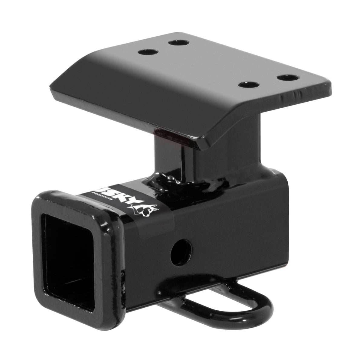 Black powder coated steel trailer hitch with mounting hardware from Husky Towing part number 69591C