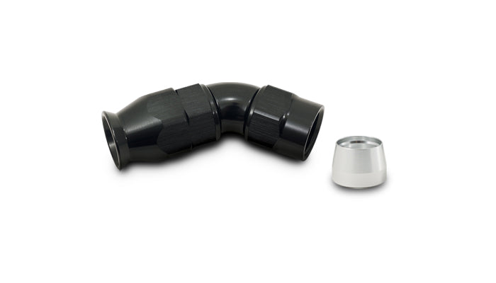 Black anodized 6061 aluminum push-on hose fitting from Vibrant Performance part number 28416