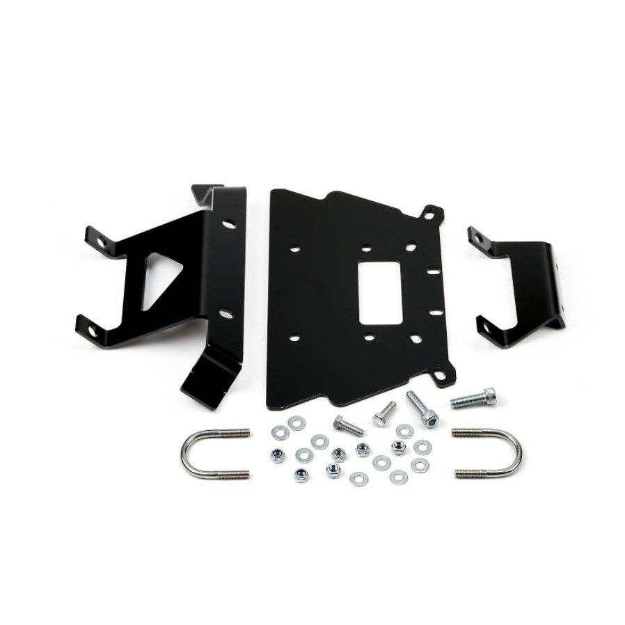 Black powder coated steel winch mount from Warn part number 101672