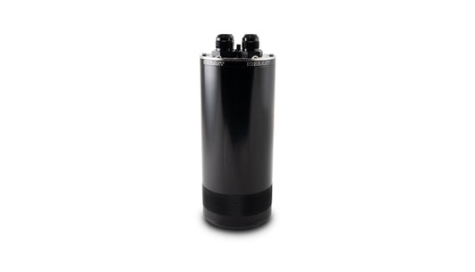 Black anodized 6061 aluminum engine oil catch can from Vibrant Performance part number 12767
