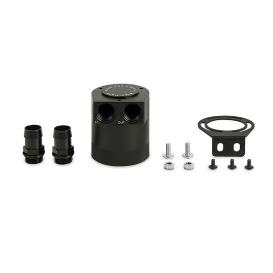 Black anodized engine oil catch can kit from Mishimoto part number MMBCC-HF