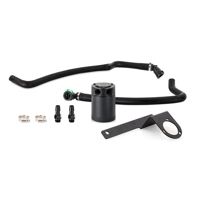 Black anodized engine oil catch can kit from Mishimoto part number MMBCC-EST-20PBE