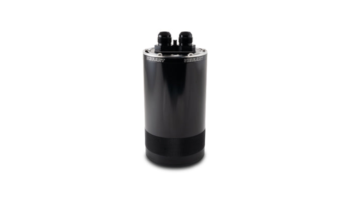 Black anodized 6061 aluminum engine oil catch can from Vibrant Performance part number 12761