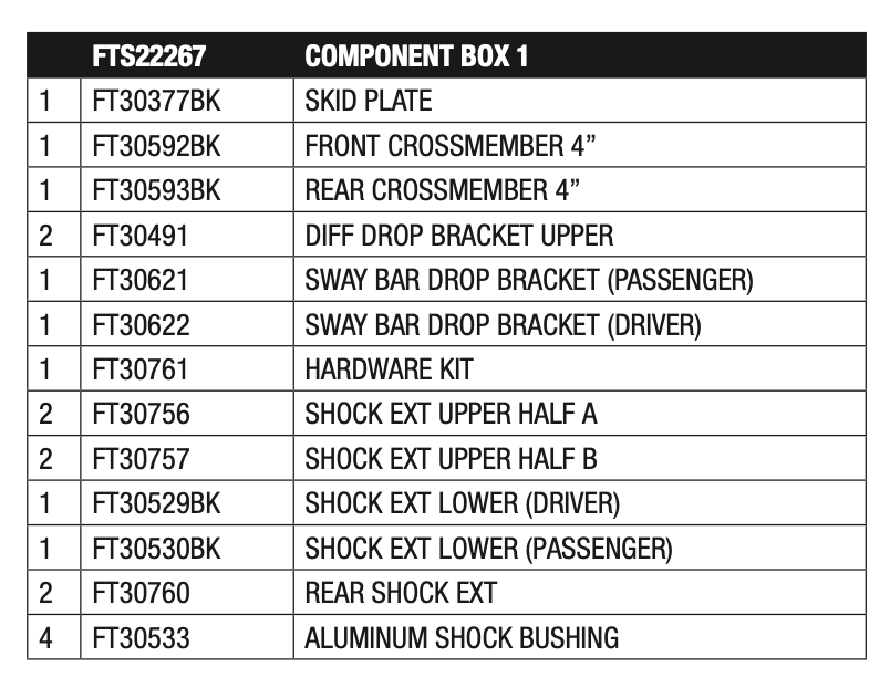 Suspension Lift Kit from Fabtech part number FTS22267