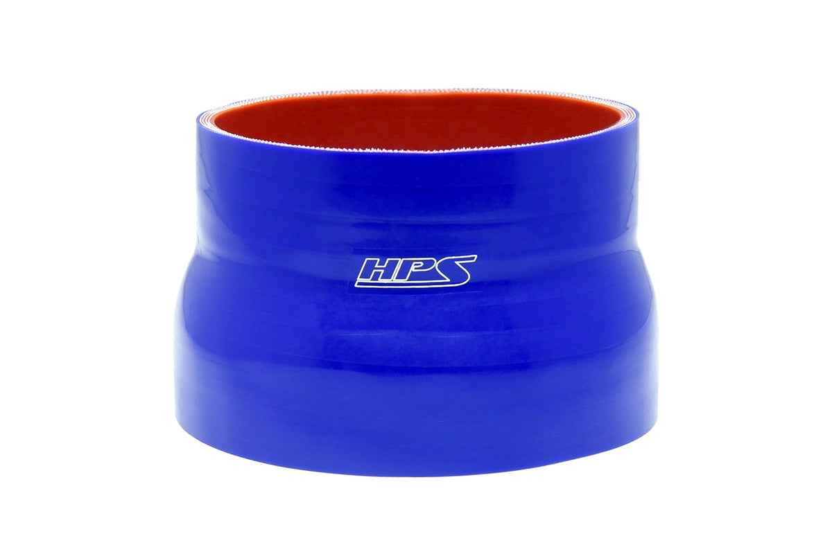 Blue silicone hose coupler from HPS Performance part number HTSR-500-600-L4-BLUE