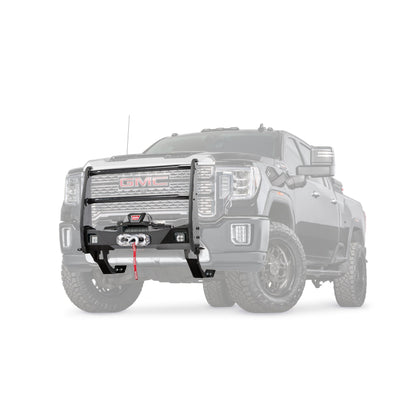Black powder coated steel winch mount from Warn part number 107525