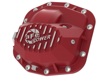 Red powder coat differential cover with mounting hardware from aFe Power part number 46-71010R