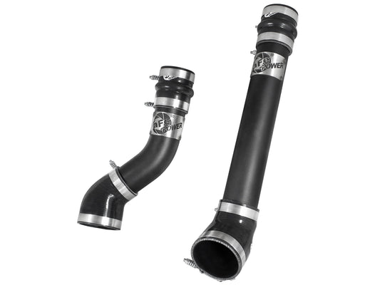 Black powdercoated aluminium intercooler pipe with mounting hardware from aFe Power part number 46-20064-B