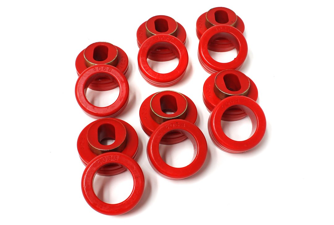 Red polyurethane body mount set from Energy Suspension part number 3.4116R