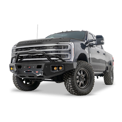 Black powder coated steel winch bumper from Warn part number 110631