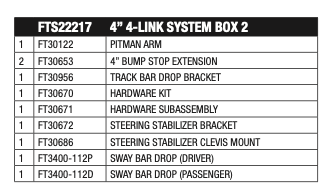 Suspension Lift Kit from Fabtech part number FTS22217
