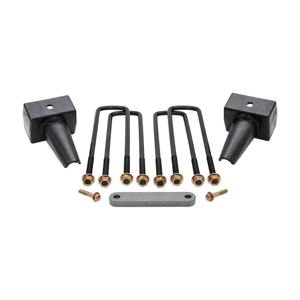 Black fabricated steel suspension leaf spring block kit from ReadyLift part number 26-2742