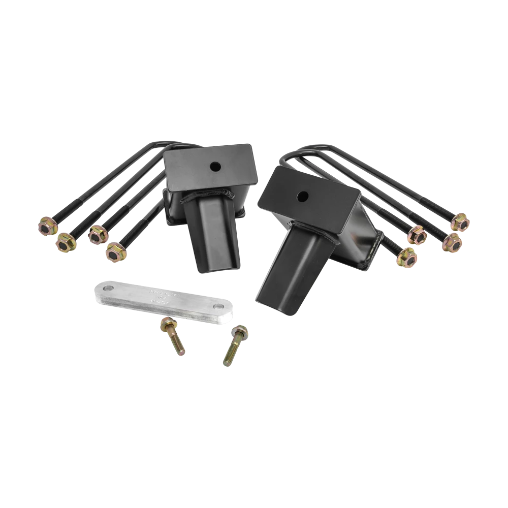 Black fabricated steel suspension leaf spring block kit from ReadyLift part number 66-2751