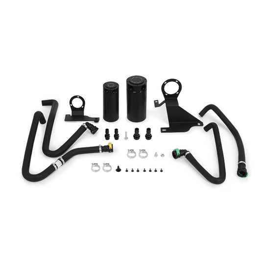 Black anodized engine oil catch can kit from Mishimoto part number MMBCC-F35T-11SBE