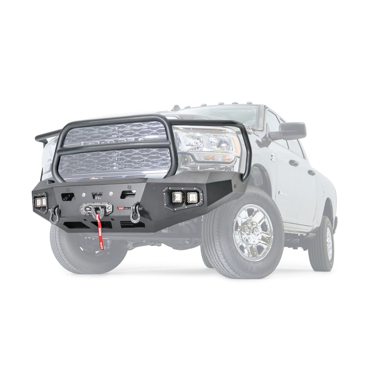 Black powder coated steel winch bumper from Warn part number 107002