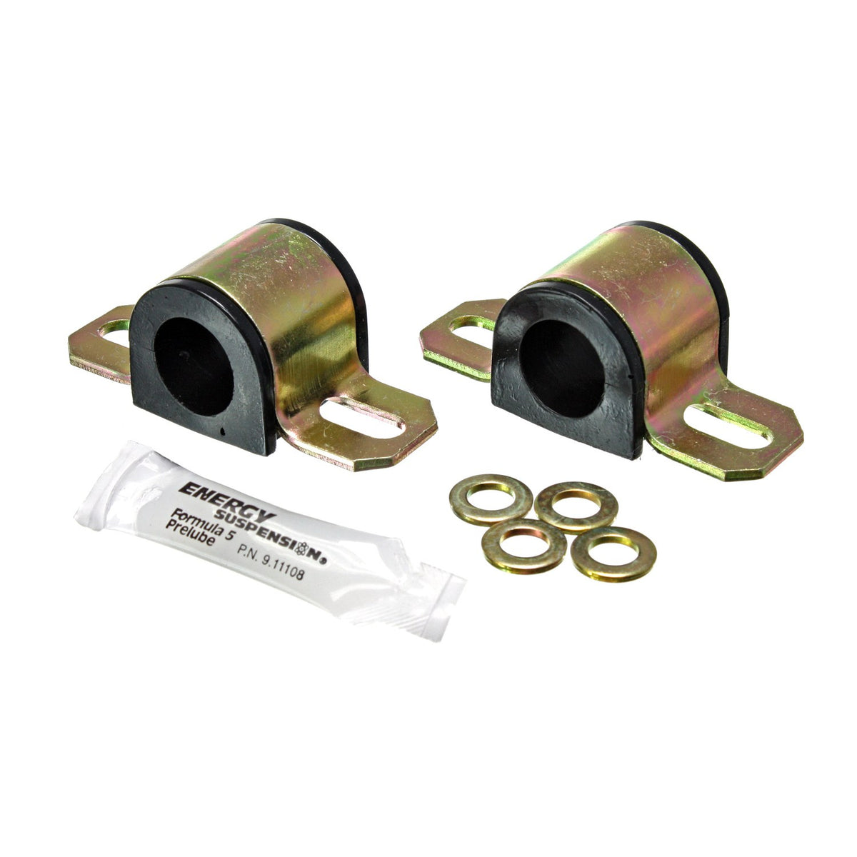 Black polyurethane suspension stabilizer bar bushing kit with mounting hardware from Energy Suspension part number 9.5129G